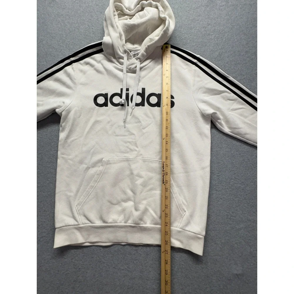 Adidas Essentials 3-Stripes Hoodie Mens Medium White Black Pullover Sweatshirt